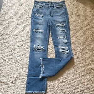 Judy Blue Distressed Medium Blue Straight Jeans